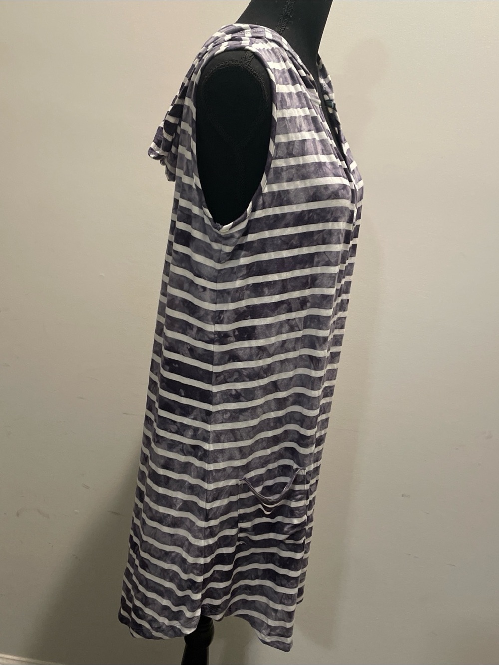 Blue Caribbean Hooded Beach Coverup or Tunic Size XL Striped Coastal Vacation